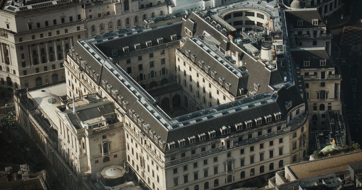 Vista aérea del Banco de Inglaterra en la City de Londres